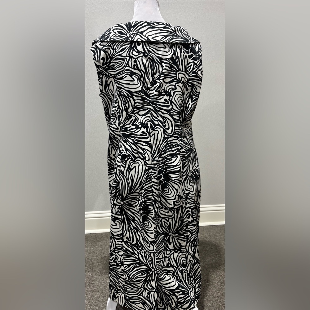 Jones NY Black & White Print Dress 14 Plus Sweetheart Neck Ruched Waist - Picture 4 of 10